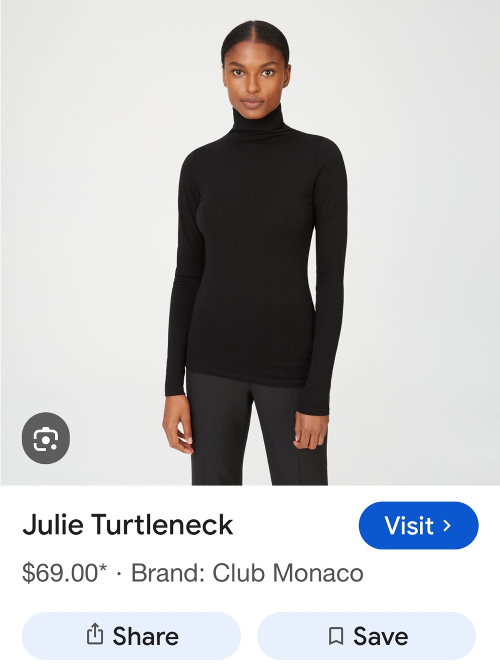 CLUB MONACO JULIE TURTLENECK BLACK SZ SMALL